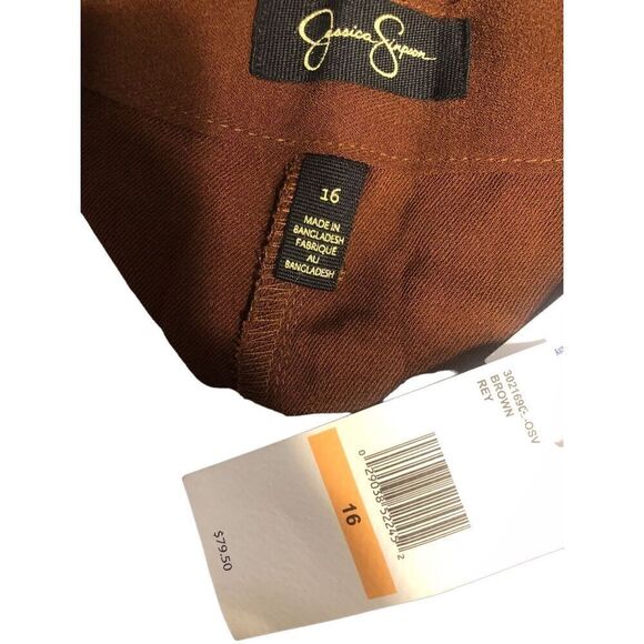 Brand New Jessica Simpson High Rise Pleated Brown Dress Pants Size 16 - Picture 14 of 14